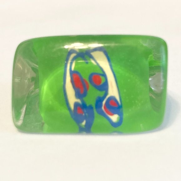 Vintage Lucite Acrylic Ring Size 6 Retro Abstract Hand Painted Green Blue Red - Picture 5 of 12